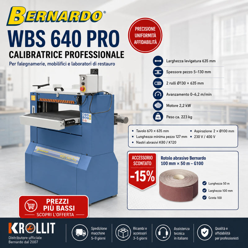 Bernardo WBS 640 Pro Drum Sander Combo + 100 mm G100 Abrasive Roll