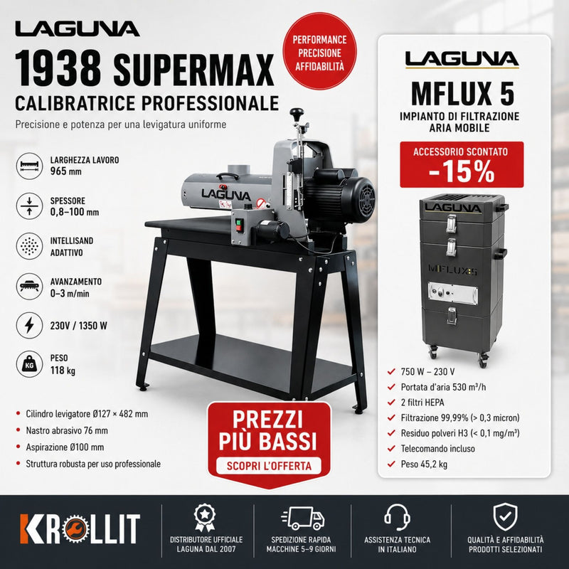 Laguna 1938 SuperMax Drum Sander Combo + Laguna MFlux 5 Dust Collector