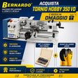Tornio Bernardo Hobby 350 VD in versione combo, ideale per lavorazioni di tornitura su metallo con precisione e controllo della velocità variabile.