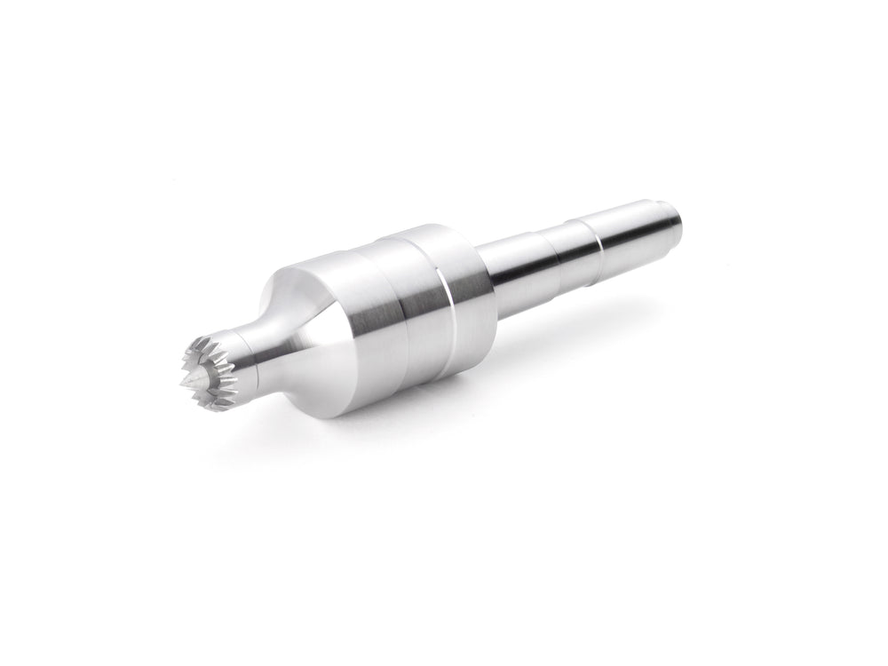 Contropunta rotante Record Power Coronet Falcon a denti multipli con perno elastico regolabile, ideale per tornitura sicura di legni delicati, laminati e pezzi di grandi dimensioni.