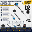 Decespugliatore multifunzione Güde GPS 1001 4in1 con motore 2 tempi da 1,2 kW, completo di 4 attrezzi intercambiabili, ideale per taglio erba, potatura e manutenzione del verde.