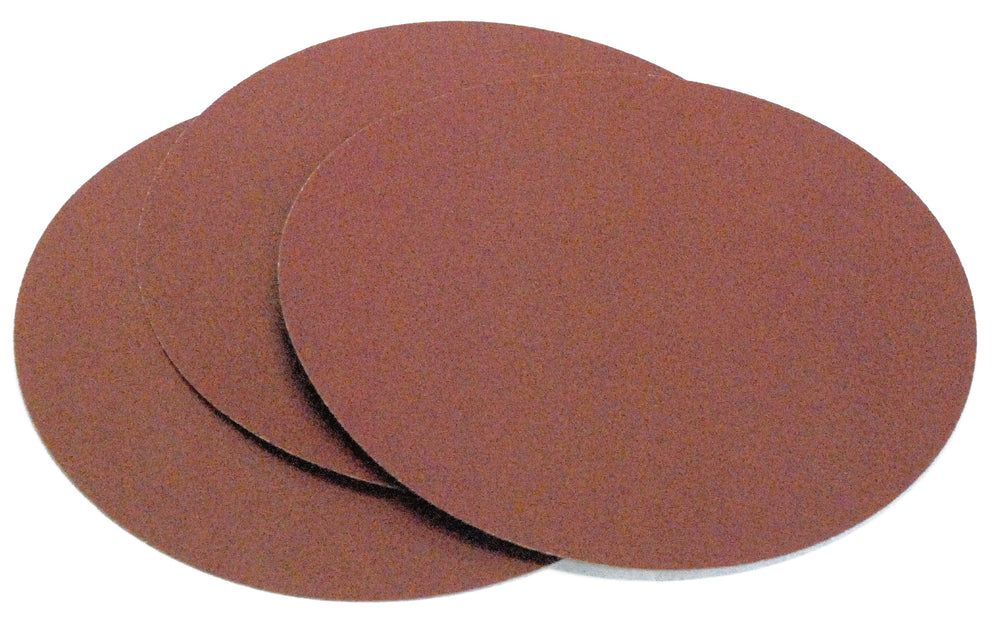 Set da 3 dischi abrasivi autoadesivi Record Power da 250 mm grana 120, ideali per levigatura fine e preparazione alla finitura con BDS250.