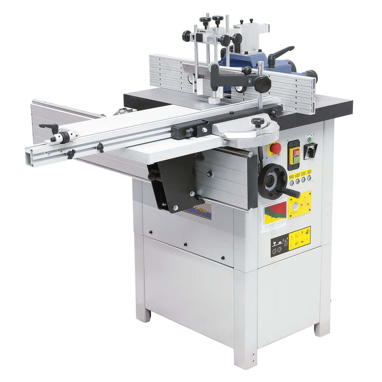 Bernardo T 650 vertical spindle moulder – 230V single-phase, 2.8 kW S1 (3.9 kW S6) motor, 4 speeds 1,800-9,000 rpm