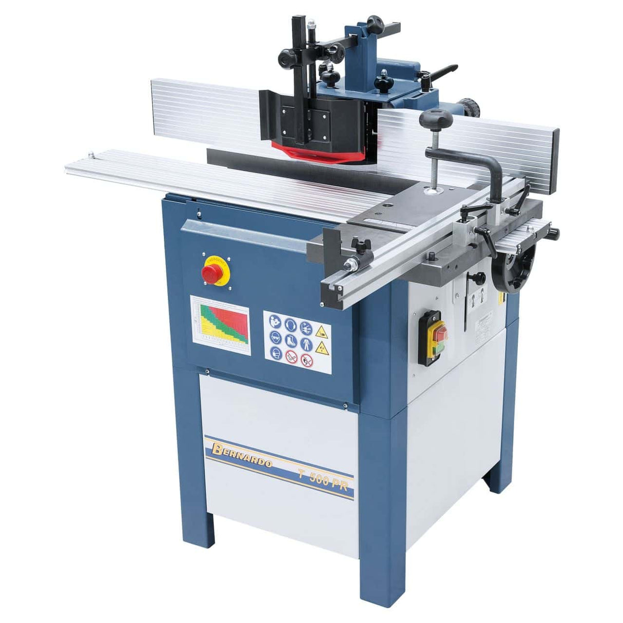 Bernardo T 500 PR Spindle Moulder – 230V single-phase, 1.5 kW motor, 4 belt speeds, roller table included