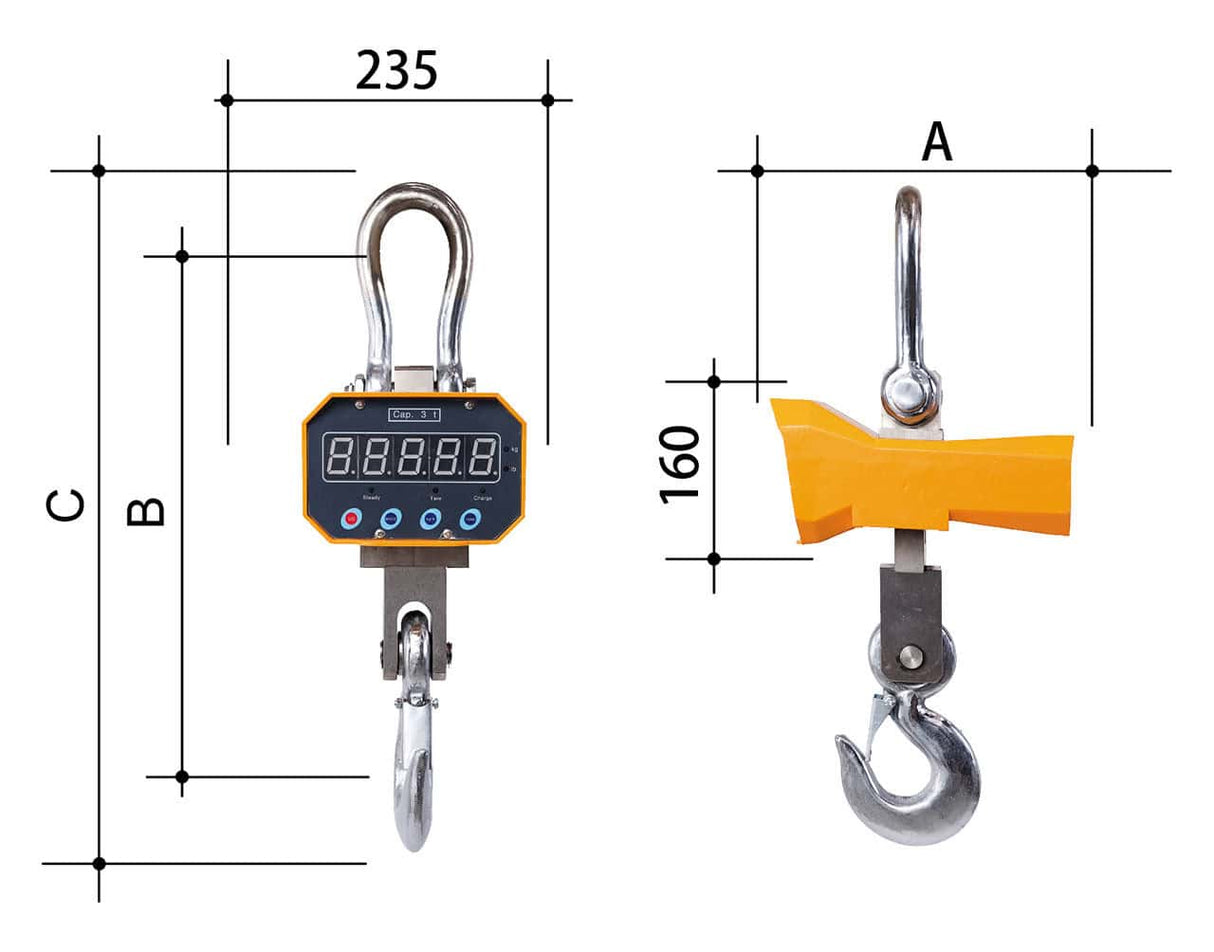 Bernardo CW 2000 Hook Dynamometer – weighing suspended loads up to 2,000 kg, accuracy ±1 kg, LED display, instrument weight 11 kg