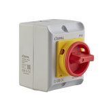 Interruttore rotativo di sicurezza da 400V con custodia IP65, ideale per impianti industriali e interventi manutentivi sicuri