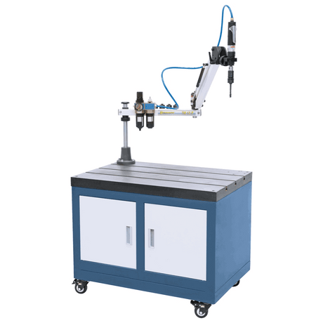 Bernardo Filettatrice pneumatica TM 12 P / R 1000 con braccio snodato 1000 mm, mandrino rapido con frizione di sicurezza e angolazione 0°-90°.