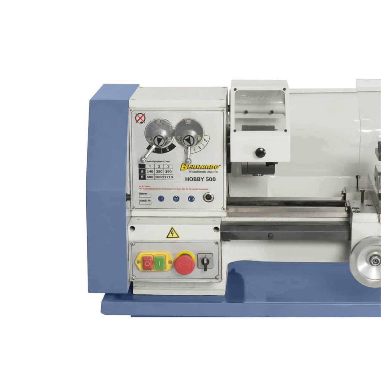 Metal Lathe Bernardo Hobby 500 (400V) – distance between centers 500 mm, automatic feeds, 0.55 kW motor, 400V three-phase, weight 130 kg