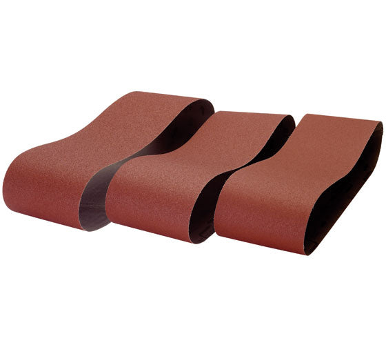 Set da 3 nastri abrasivi Record Power 150 x 1220 mm grana 80, ideali per levigatura intermedia con levigatrice a nastro e disco BDS250.