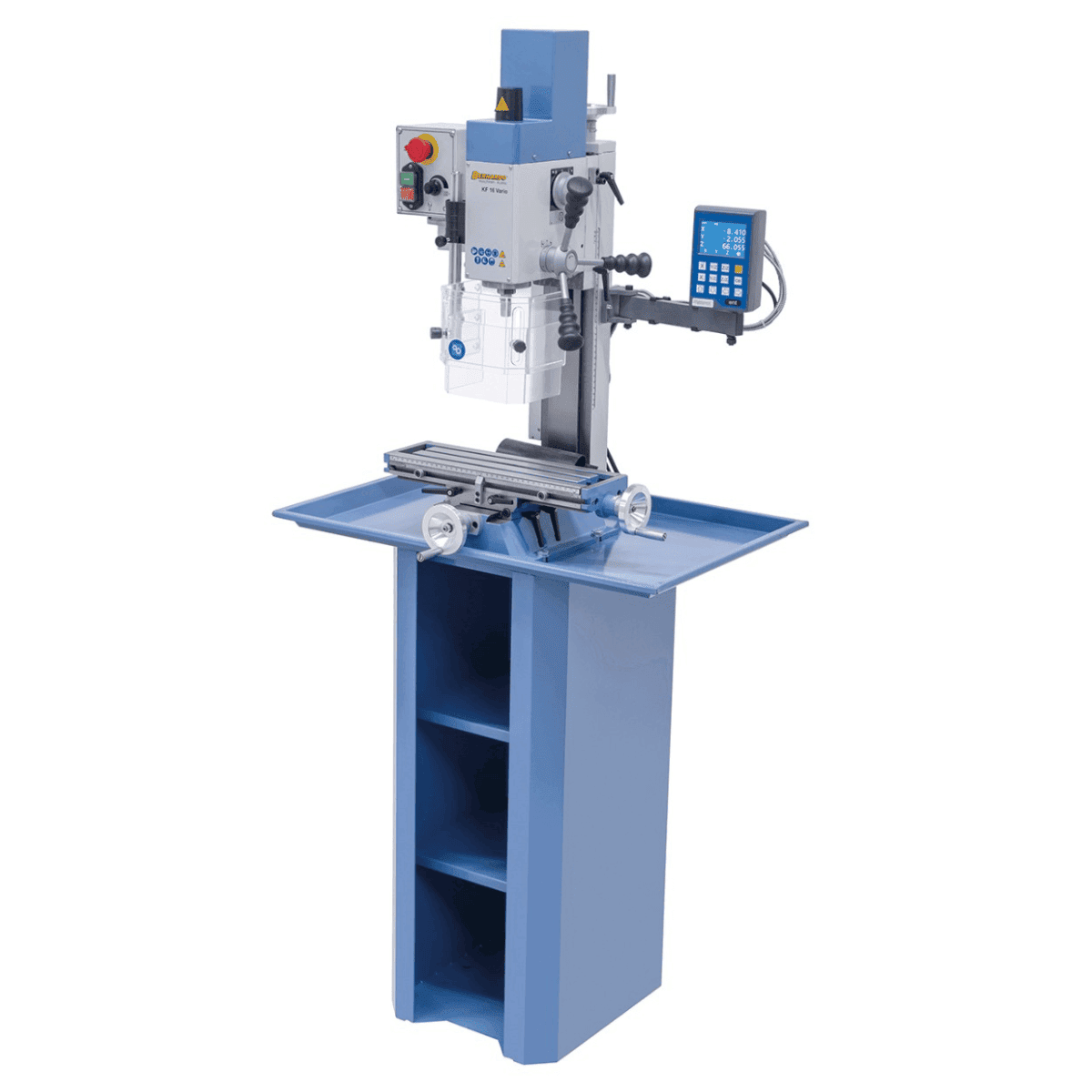 Bernardo KF 16 Vario Mill-Drill with 3-axis DRO DT 40 – drilling Ø 16 mm, face mill Ø 50 mm, table 400 × 120 mm, tilting head -90°/+90°, 0.5 kW motor, 230V single-phase, weight 60 kg