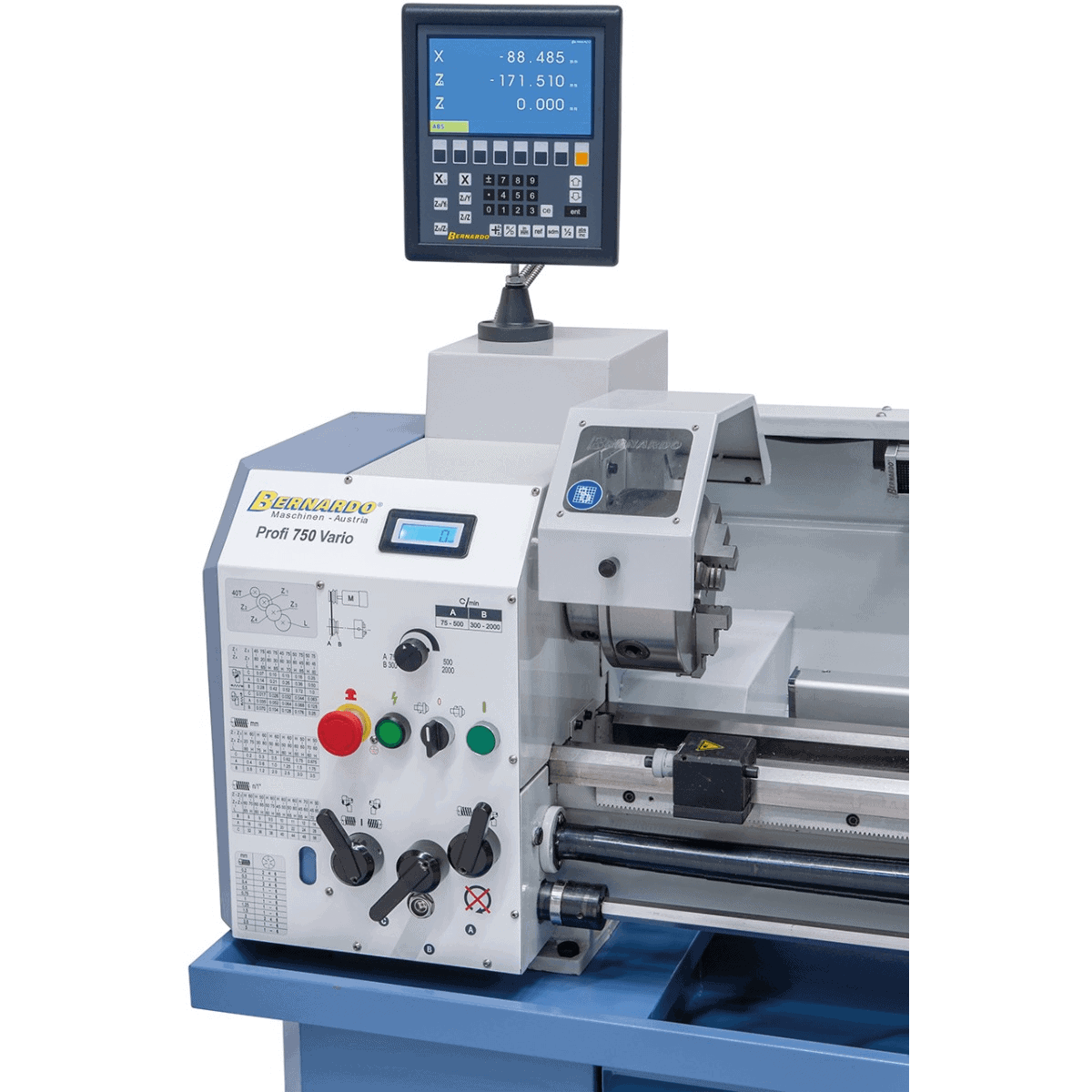 Metal Lathe Bernardo Profi 750 Vario / 230 V with 2-axis Digital Readout