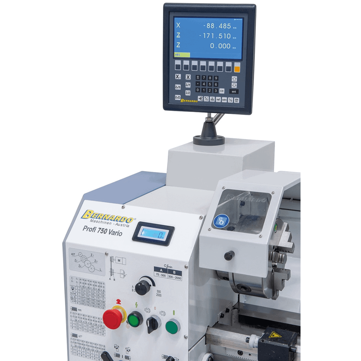 Metal Lathe Bernardo Profi 750 Vario / 230 V with 2-axis Digital Readout