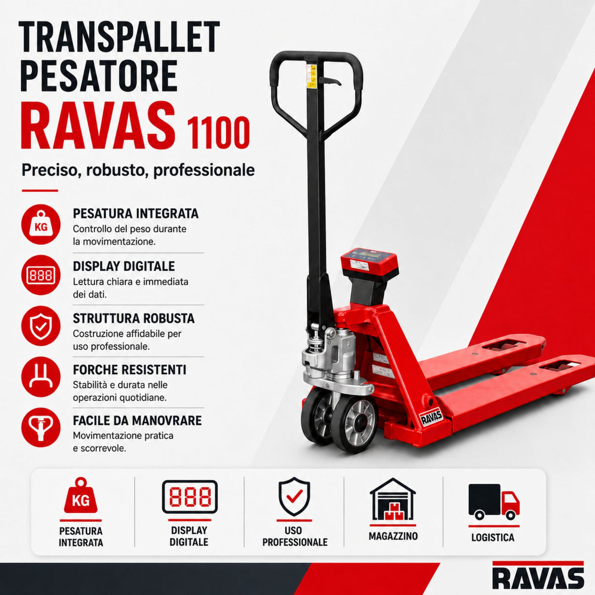 RAVAS 1100 Pallet Truck Scales – basic weighing, capacity 2,000 kg IP67