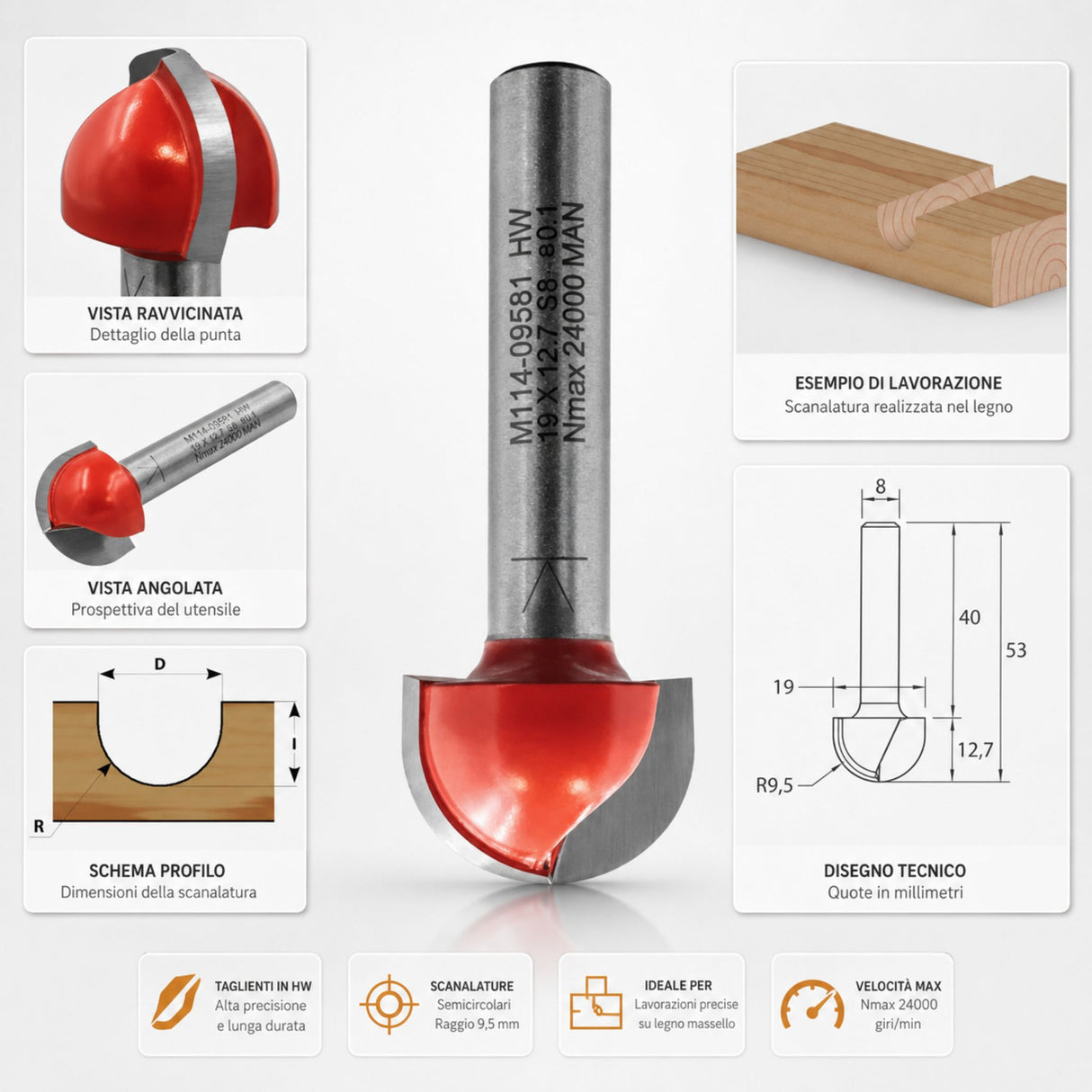 IGM M114 Round Nose Router Bit for Concave Grooves