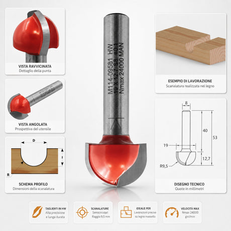 IGM M114 Round Nose Router Bit for Concave Grooves