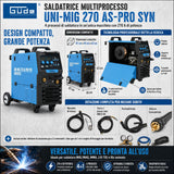 Multi-process welder Güde Uni-Mig 270 AS-Pro SYN – three-phase 400V inverter, MIG/MAG, MMA, flux-cored and TIG