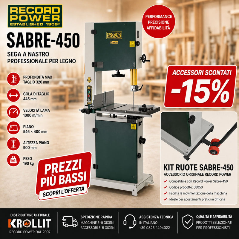 Record Power Sabre-450 Bandsaw Combo + Wheel Kit
