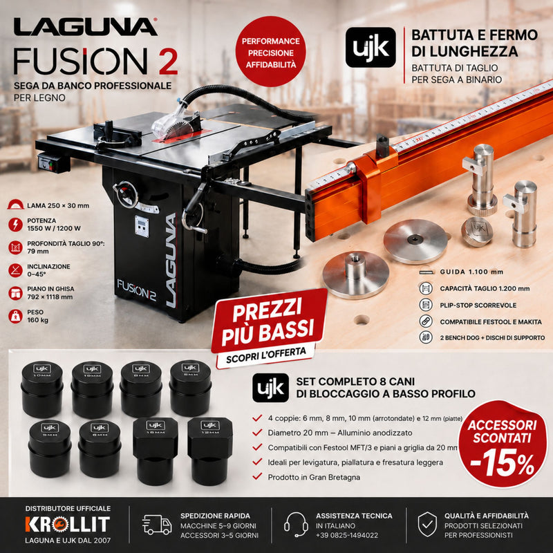 Laguna Fusion 2 Table Saw Combo + UJK Fence + Clamping Dog Set