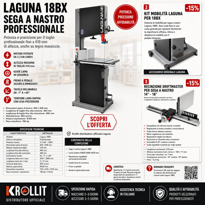 Laguna 18BX Bandsaw Combo + Mobility Kit + LAGUNA DX3 Rip Fence System