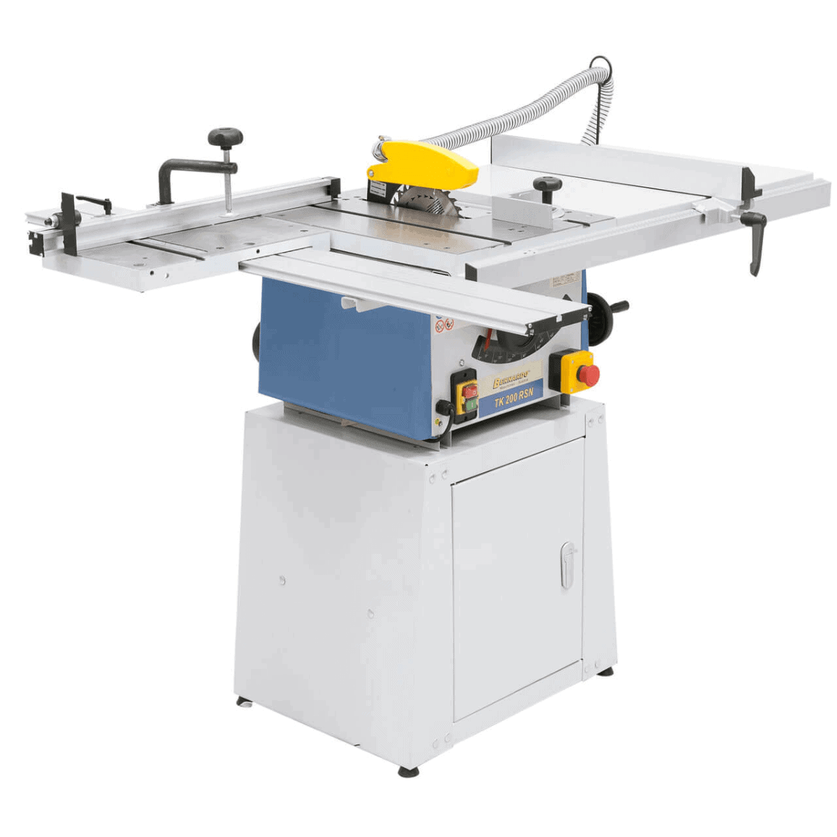 Sega da banco TK 200 RSN con tavolo a rulli, guida in alluminio e solido basamento chiuso per una maggiore stabilità durante il lavoro.