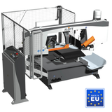 Segatrice a nastro Flott HBS 350 ANC con controllo LCD, morsa idraulica e alimentazione automatica del materiale per tagli precisi fino a 60°.