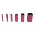 Set di manicotti abrasivi cilindrici grana K120 con diametri da 13 a 76 mm utilizzati per levigatura fine e finitura di superfici metalliche con levigatrice OVS 40.