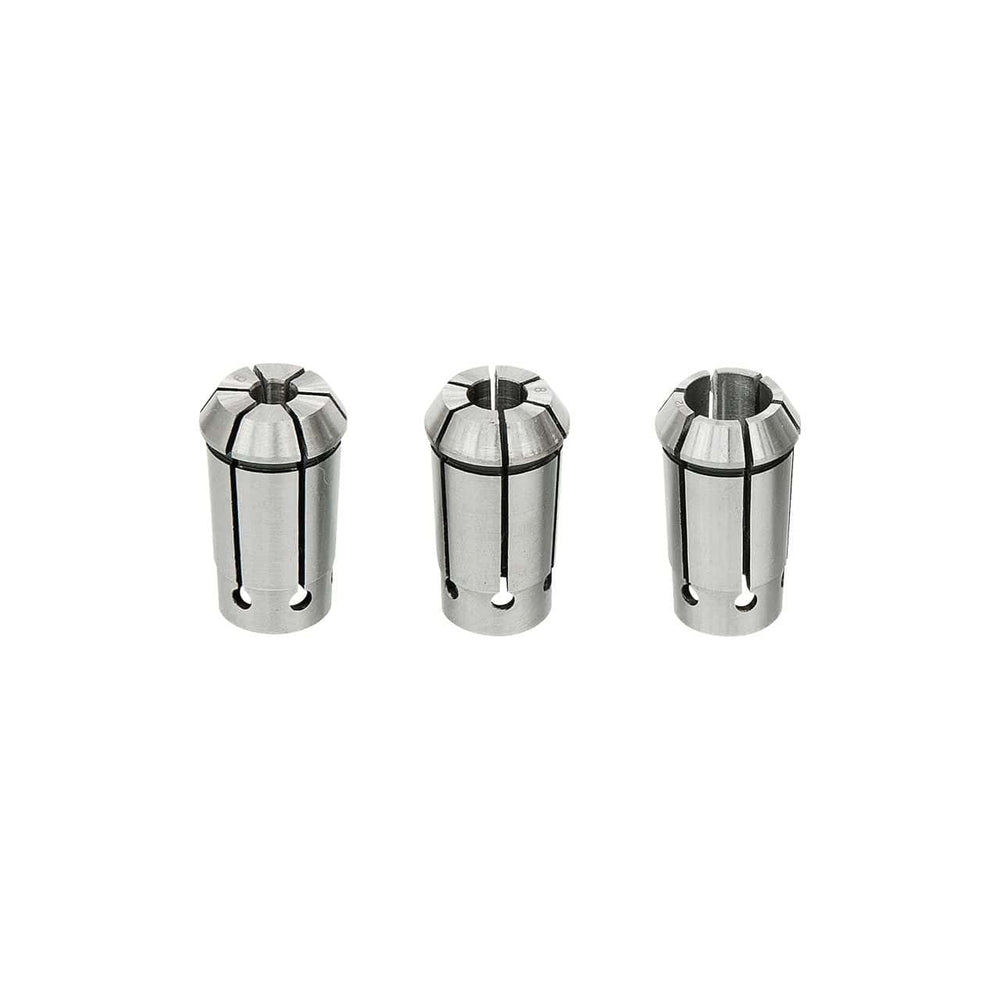 Set di 3 pinze Bernardo in acciaio temprato (6, 8, 12 mm), compatibili con la fresatrice T 500 PF, per serraggio preciso e sicuro degli utensili.