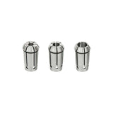 Set di 3 pinze Bernardo in acciaio temprato (6, 8, 12 mm), compatibili con la fresatrice T 500 PF, per serraggio preciso e sicuro degli utensili.
