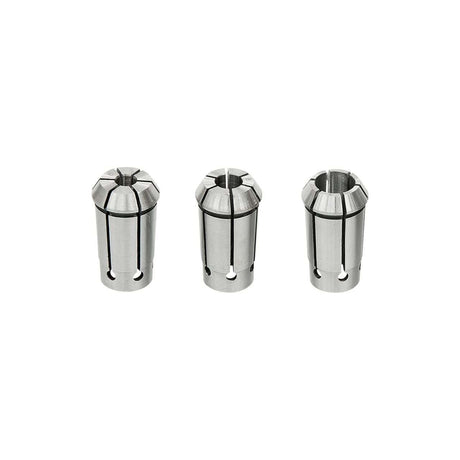 Set di 3 pinze Bernardo in acciaio temprato (6, 8, 12 mm), compatibili con la fresatrice T 500 PF, per serraggio preciso e sicuro degli utensili.