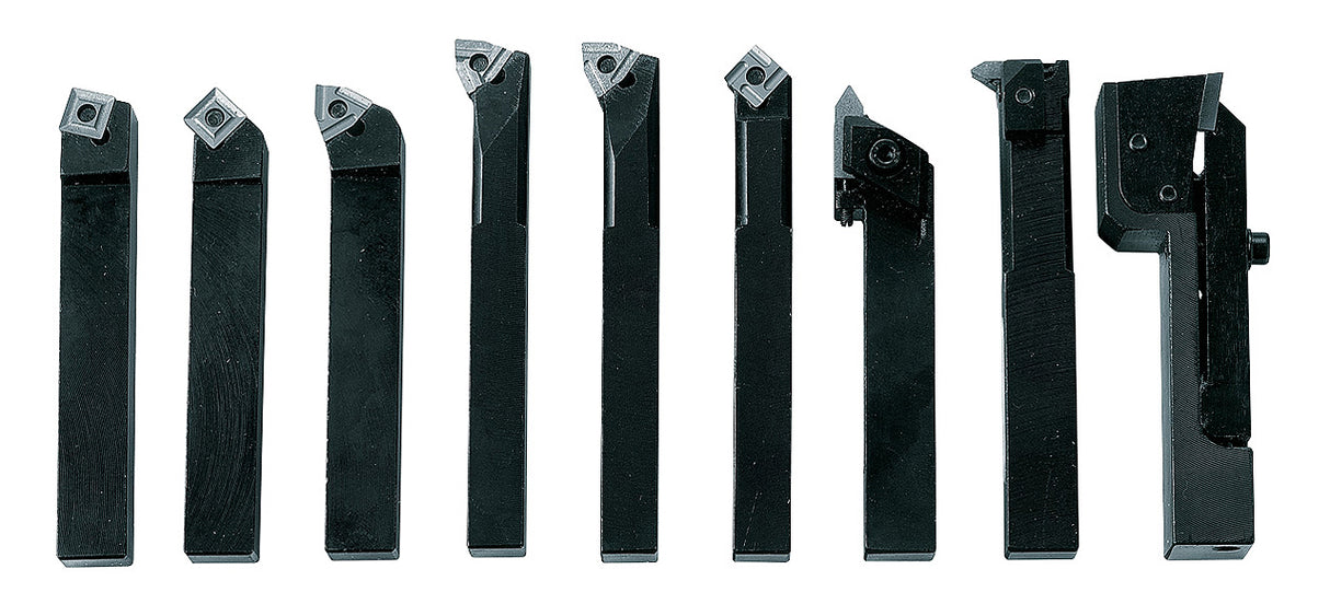 Set utensili da tornitura Bernardo 12 mm composto da 9 utensili in acciaio con inserti in metallo duro, forniti in elegante cassetta di legno.