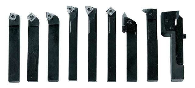 Set utensili da tornitura Bernardo 12 mm composto da 9 utensili in acciaio con inserti in metallo duro, forniti in elegante cassetta di legno.