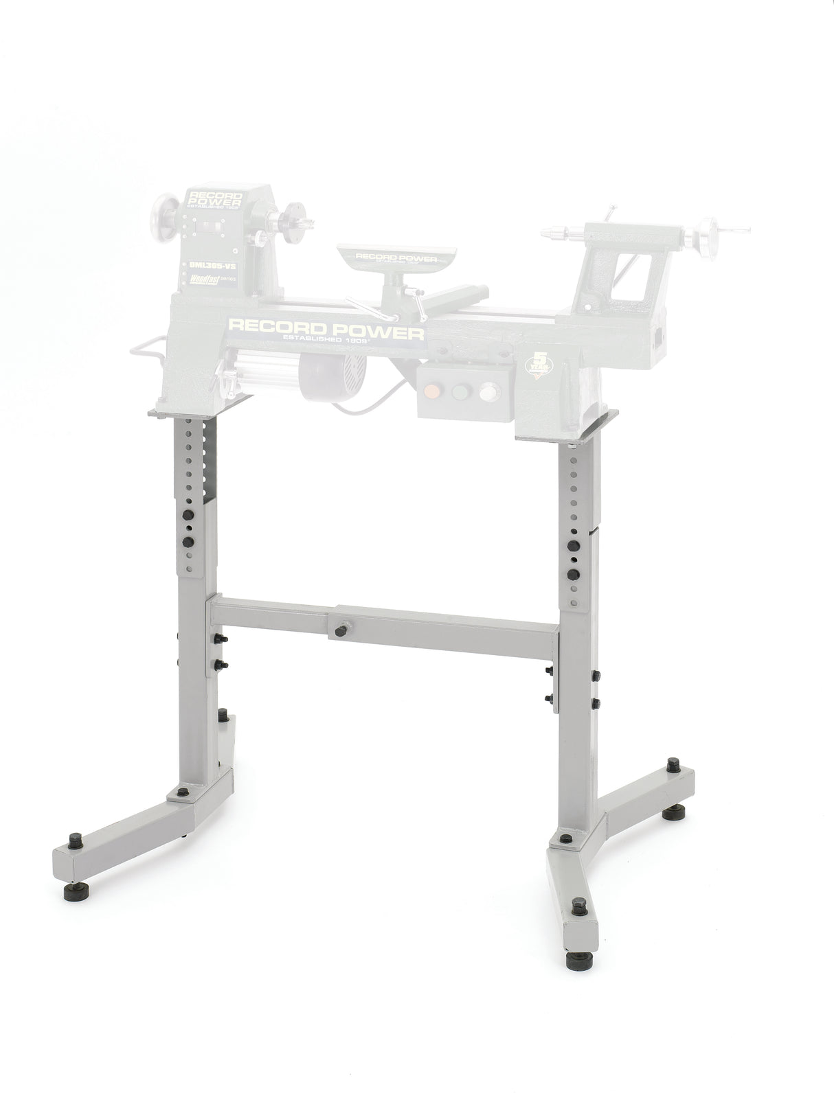Supporto regolabile in altezza DML305/A per torni Record Power DML, ideale per migliorare stabilità ed ergonomia.