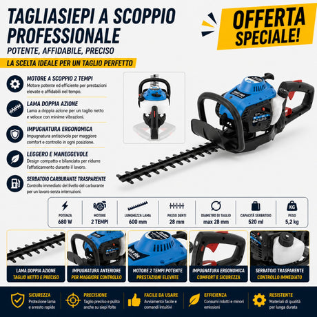 Tagliasiepe Güde GMH 603, ideale per la manutenzione di siepi e arbusti con tagli precisi, struttura leggera e facile maneggevolezza.
