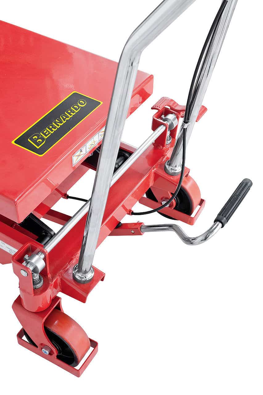 Bernardo BS 1000 manual hydraulic lift table – capacity 1000 kg, height 380-990 mm, table 1,015 × 510 mm, weight 140 kg
