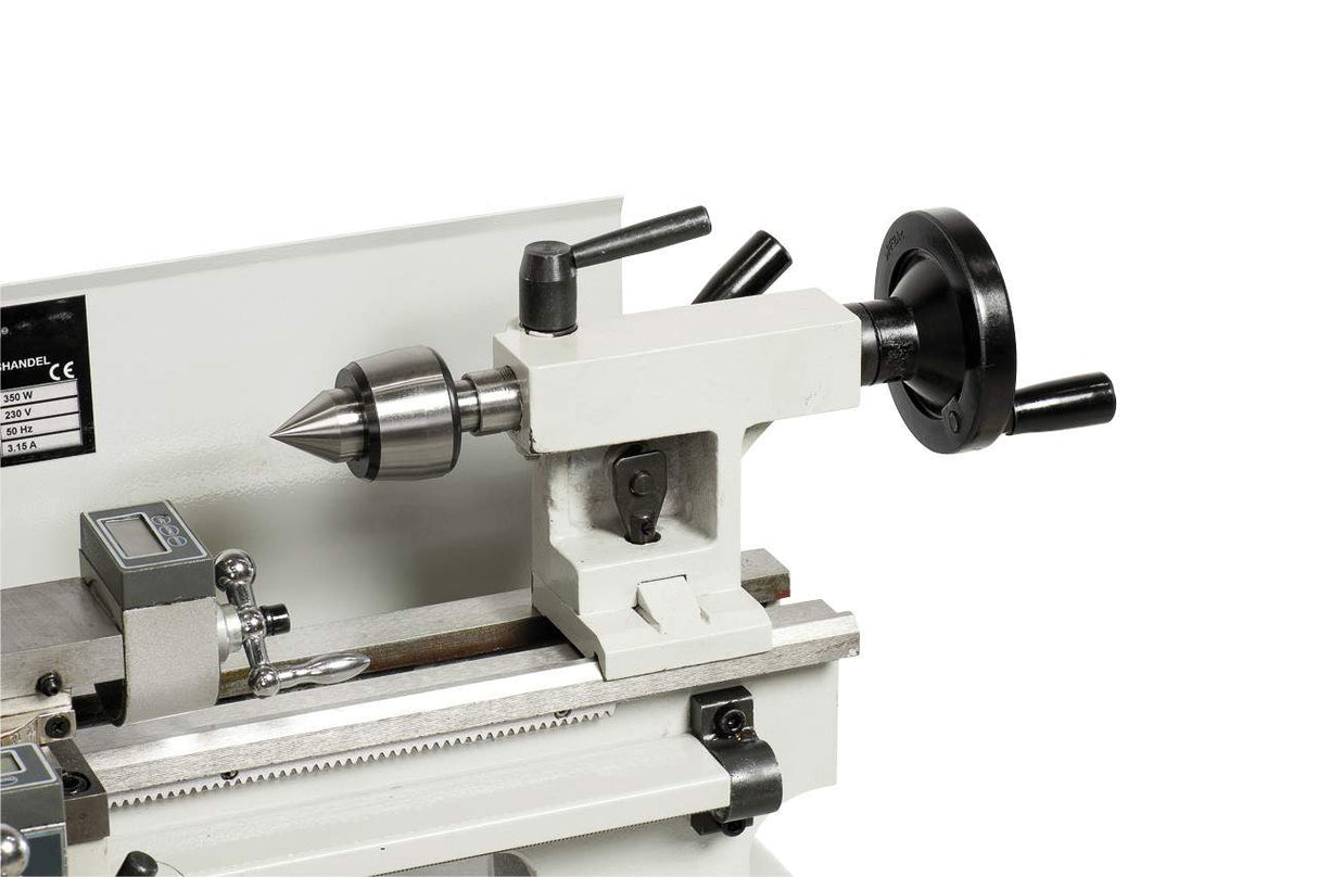 Bernardo Hobby 350 VD metal lathe – 350 mm center distance, digital display for speed + carriage, automatic feeds, 0.35 kW motor, 230V single-phase, weight 44 kg