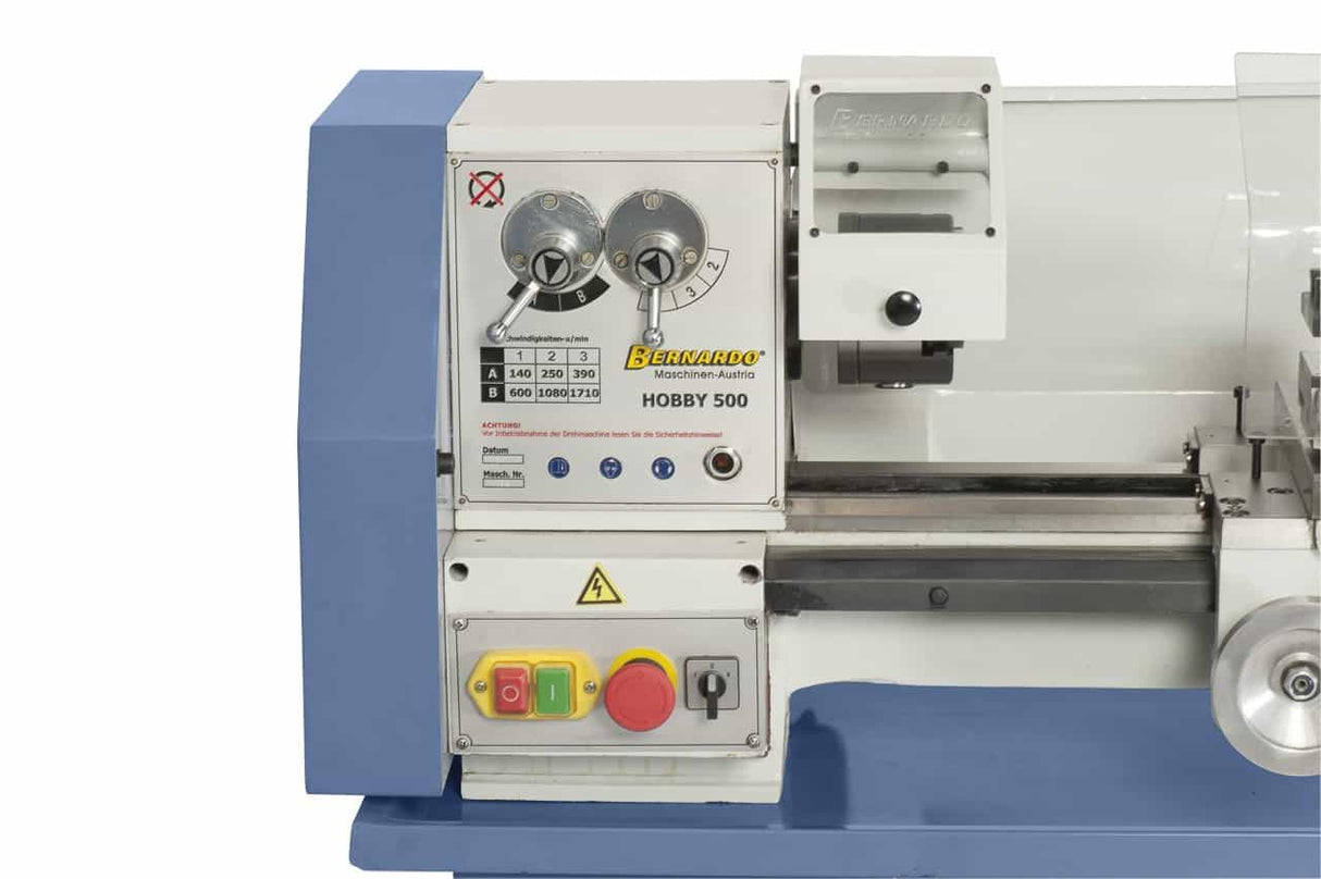 Bernardo Hobby 500 Metal Lathe (230V) – 500 mm distance between centers, automatic feeds, 0.55 kW motor, 230V single-phase, 130 kg weight