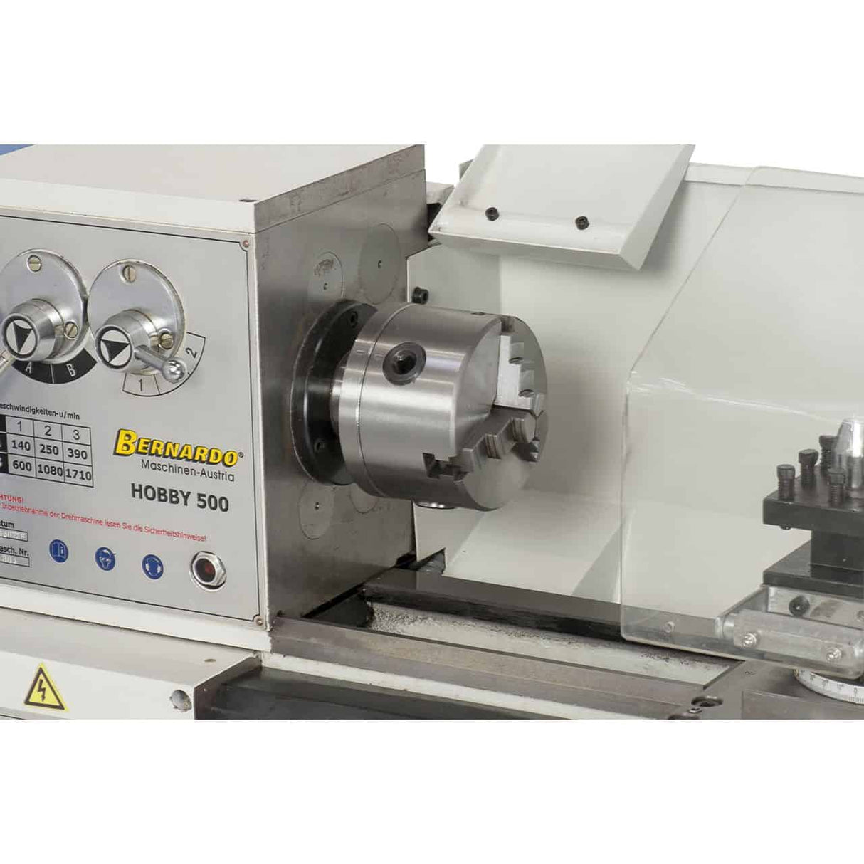 Metal Lathe Bernardo Hobby 500 (400V) – distance between centers 500 mm, automatic feeds, 0.55 kW motor, 400V three-phase, weight 130 kg