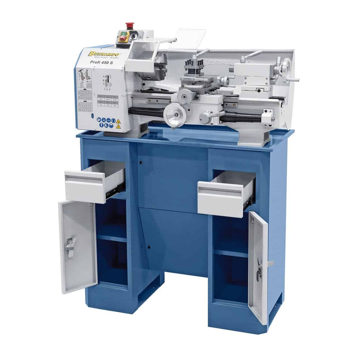 Metal Lathe Bernardo Profi 450 S – 450 mm centre distance, 230 mm swing over bed, 20 mm spindle bore MK 3 taper, 0.9 kW 230V single-phase motor, 112 kg weight