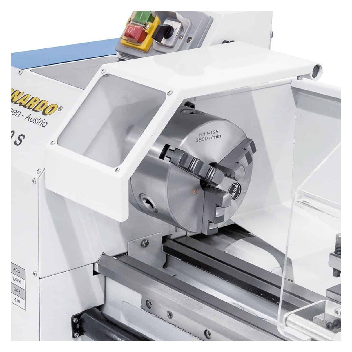 Metal Lathe Bernardo Profi 450 S – 450 mm centre distance, 230 mm swing over bed, 20 mm spindle bore MK 3 taper, 0.9 kW 230V single-phase motor, 112 kg weight