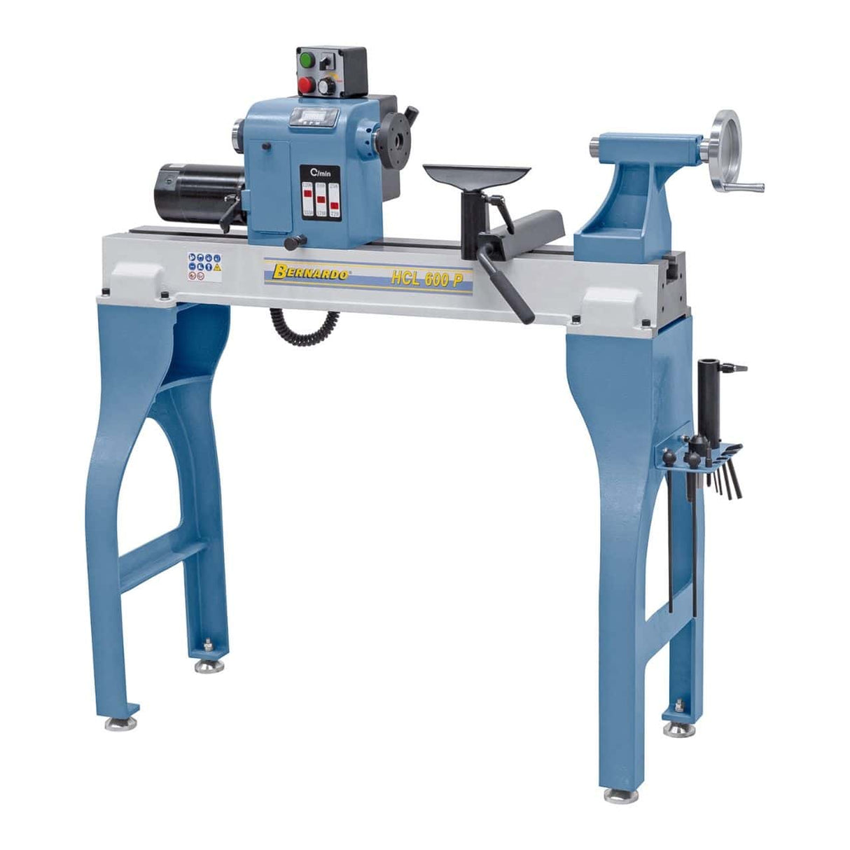 Bernardo HCL 600 P wood lathe - 600 mm distance between centers (up to 1180 mm with extension), 370 mm swing over bed, M33 × 3.5 spindle, 0.75 kW 230V single-phase motor, LED display, 125 kg weight