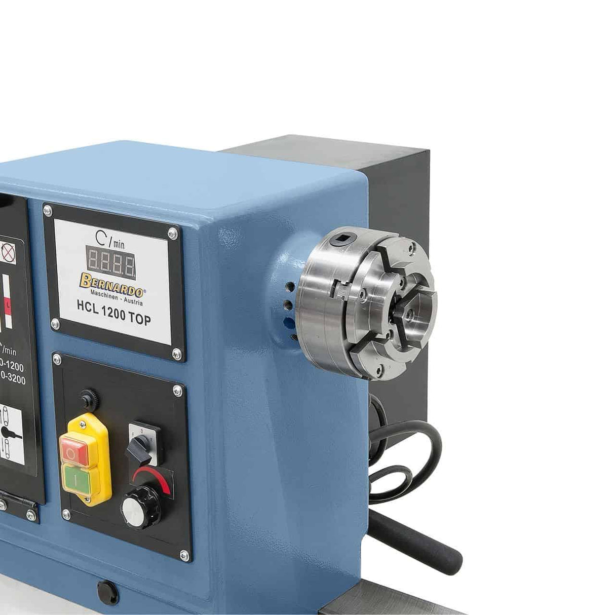 Bernardo HCL 1200 wood lathe – 1200 mm distance between centers, 450 mm Ø over bed, M33 × 3.5 spindle, 1.5 kW 230V single-phase motor, Delta inverter, LED display, 186 kg weight
