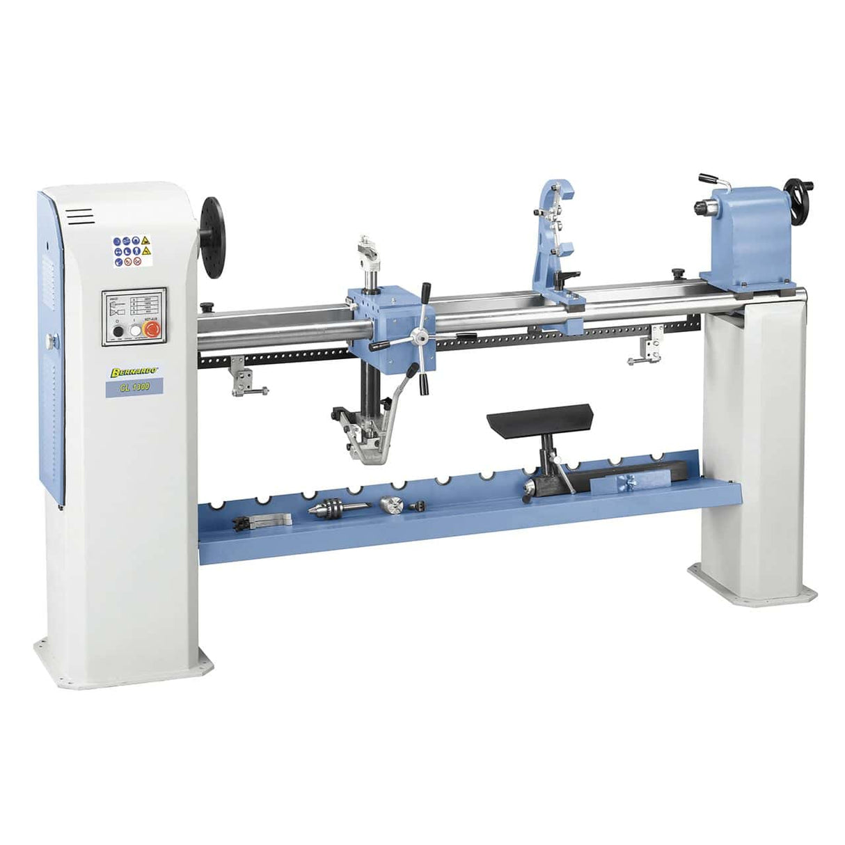 Bernardo CL 1300 Wood Copy Lathe – distance between centers 1300 mm, Ø 430 mm over bed, copying max 1300 mm × Ø 160 mm, motor 1.1 kW 400V three-phase, integrated cast iron base, weight 218 kg