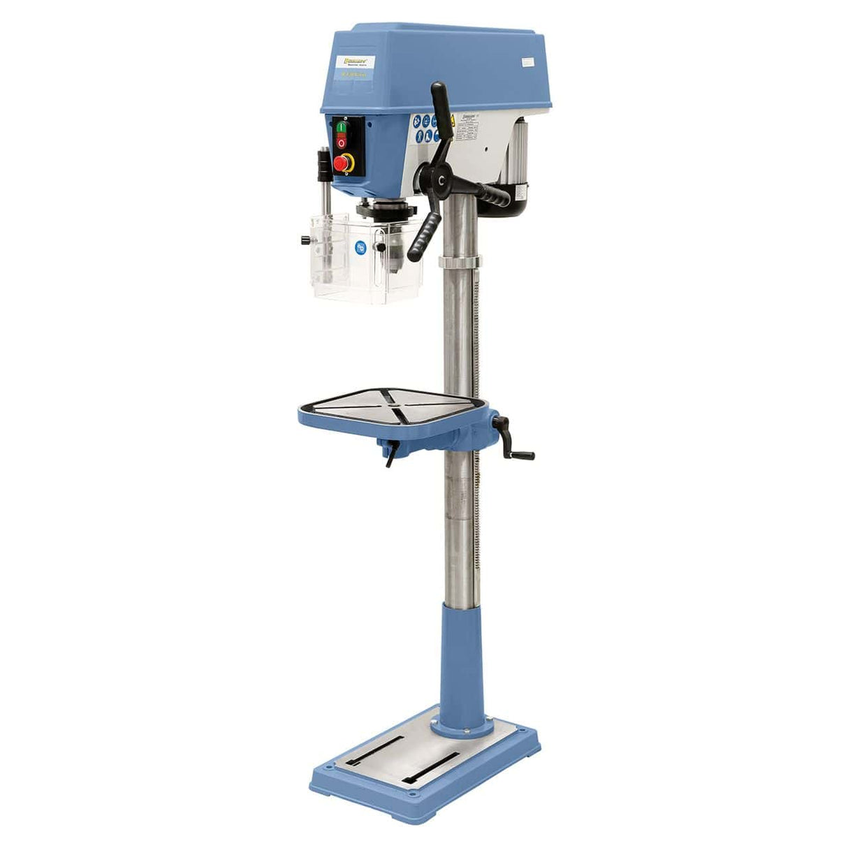Trapano a colonna B 430 Vario 400 V con regolazione continua della velocità, tavola in ghisa girevole e struttura robusta da 100 kg.