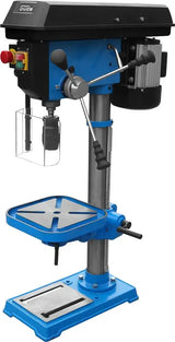Trapano a colonna Guede GTB 20/812 con motore 800 W, tavolo inclinabile e 12 velocità, ideale per forature di precisione su legno e metallo.