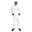 Tuta monouso ARDON® WeesafePro bianca in polietilene, antistatica e certificata 5B/6B, DPI categoria III per protezione professionale.