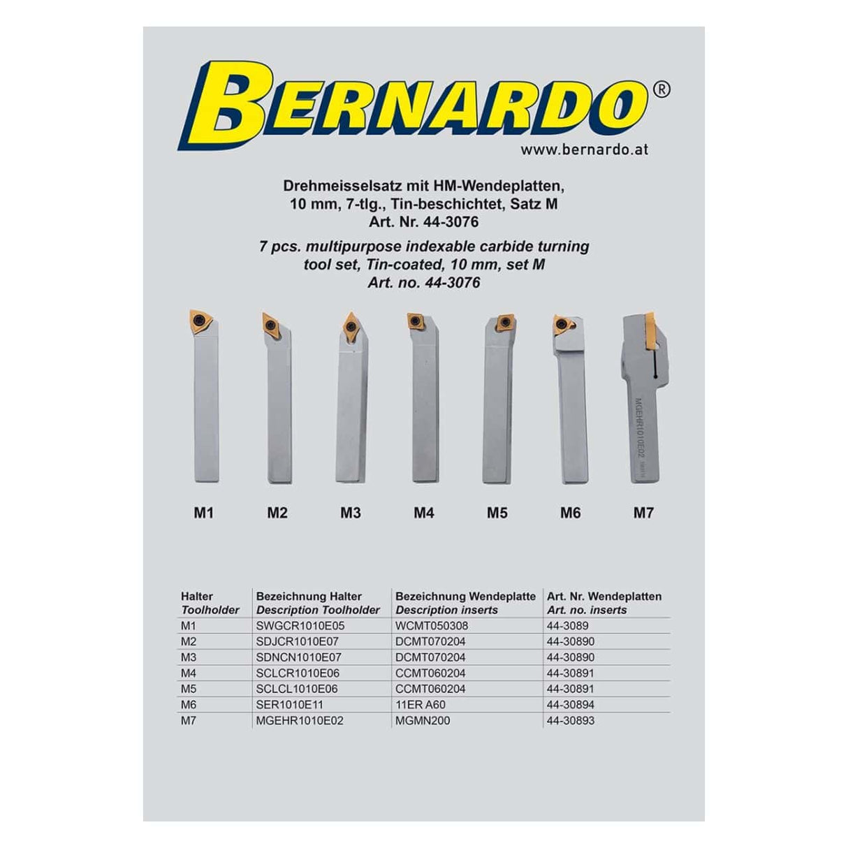 Bernardo lathe cutting tool with tin coating, 10 mm, M kit