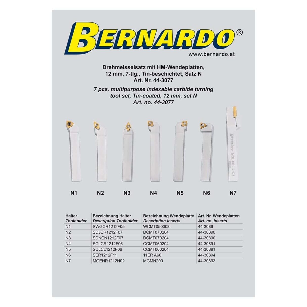 Bernardo Lathe Cutting Tool with Tin Coating, 12 mm, N Kit