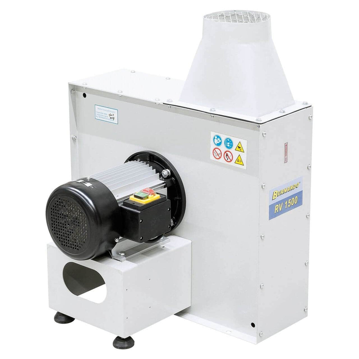 Ventilatore centrifugo Bernardo RV 2200 400 V con portata da 4000 m³/h e girante bilanciata in acciaio, ideale per aspirazione di trucioli, fumi e polveri industriali.