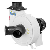 Ventilatore centrifugo Bernardo RV 300 da 2520 m³/h con struttura in acciaio verniciato a polvere, adattatore a Y e staffa per montaggio a parete o soffitto.
