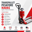 Transpallet pesapallet ATEX RAVAS 2100 Exi, portata 2.000 kg, certificazione DEKRA ATEX II 2 G/D, forche inox AISI 304, zona 1 e 21